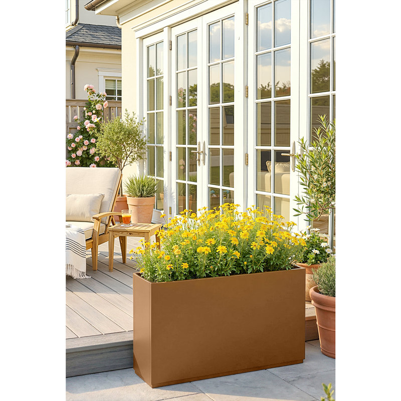 Galvanized Steel Metal Planter Box, Large Rectangular Planter Box with Drainage Holes, Modern Outdoor Planter Box for Indoor & Outdoor Use, Tall Plants, Flowers or Shrubs
