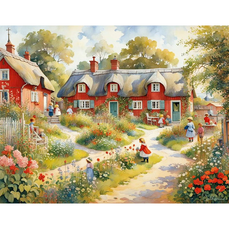 Art sur toile tendue «Red toit village», H 12 pi x l 16 pi
