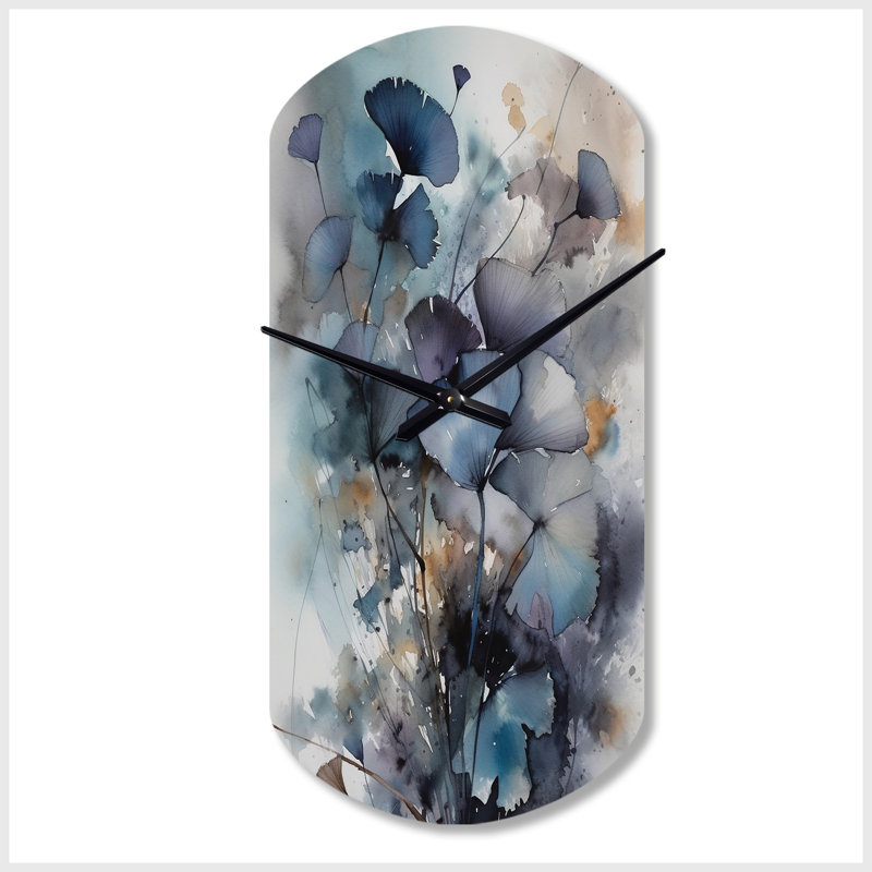 Traduction libre: «Blue and Flowers Bouquet L'interpretation» - Horloges cylindriques en métal, horloge murale asymétrique bleue