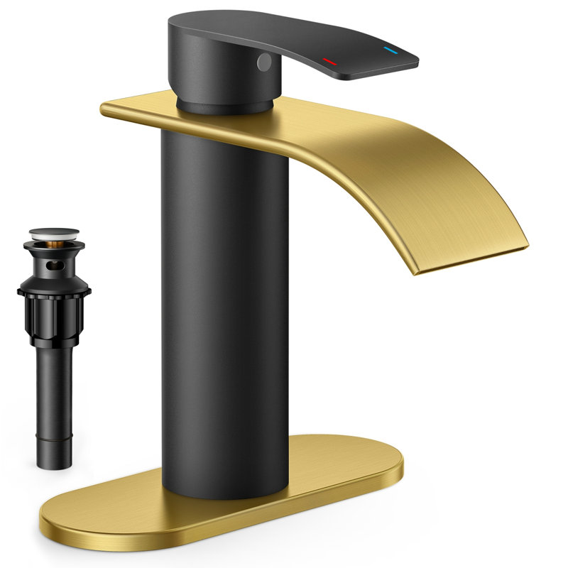 Single-Hole Single-handle Bathroom Faucet with Drain Assembly, Black/Brushed Gold