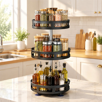 Organisateur à épices rotatif à 3 niveaux, plateau tournant en acier au carbone à 360°, tablette de rangement multifonctionnelle pour condiments et assaisonnements, organisateur de cuisine gain de place pour comptoir, placard ou garde-manger