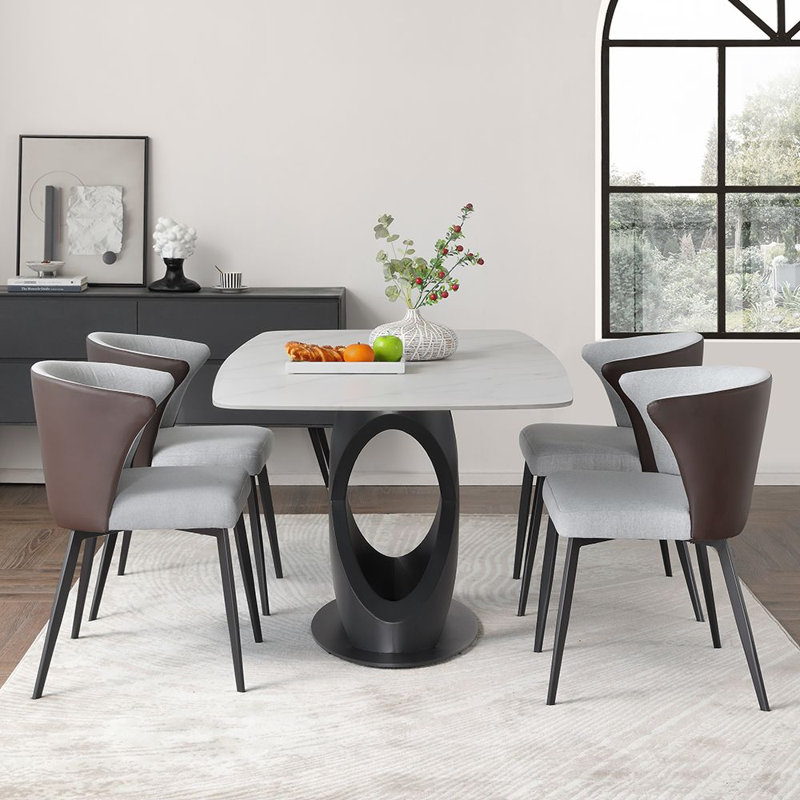  Modern Rectangular Sintered Stone Dining Table with Pedestal Base Pre-Assembly, 30"H x 71"L x 35"W, Glossy White