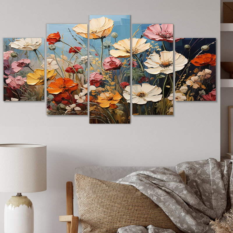 Fleurs abstraites saisonnières, aquarelle I - salon d'art mural floral - 5 panneaux
