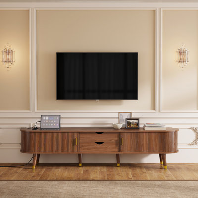 Wooden Oval Fluted Tv Stand With Charging Station For Tv Up To 80" by George Oliver