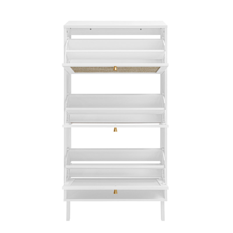 Range-chaussures en rotin 3 portes, Blanc