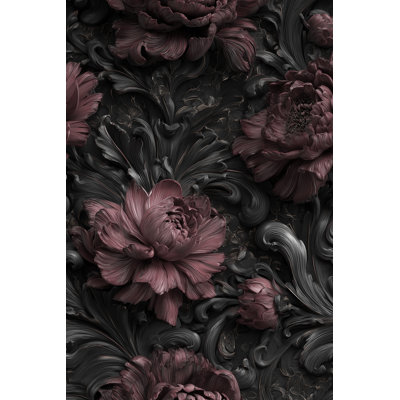 Papier peint floral, décoration murale luxueuse foncée
