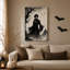 Art mural sur toile noir et blanc avec un homme gothique près du château et de la lune-647295206