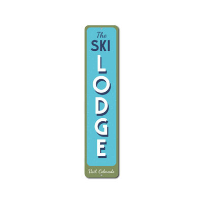 Enseigne verticale en aluminium sur mesure Ski Lodge
