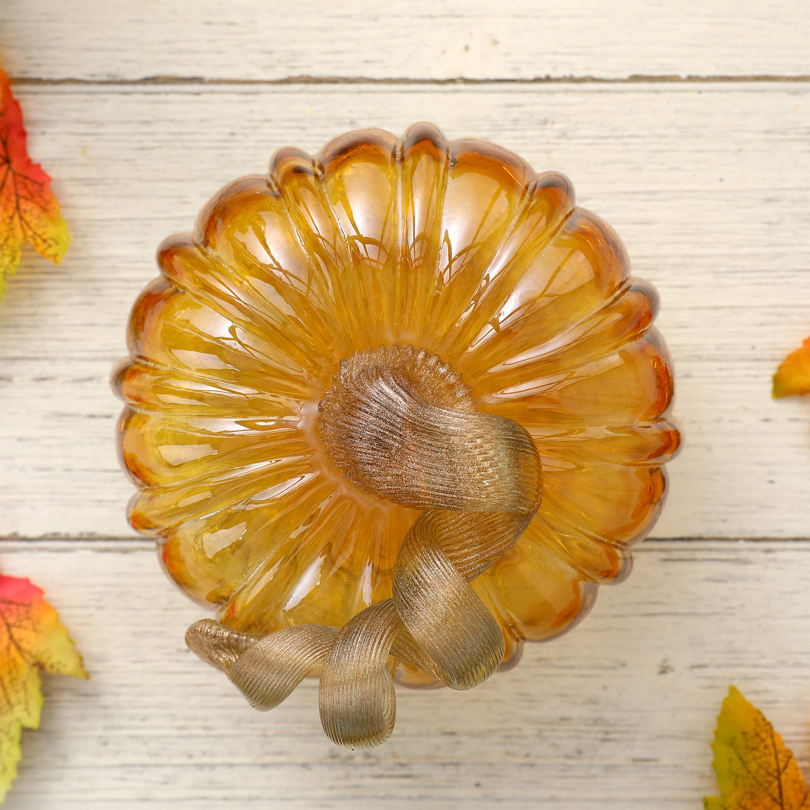 Crackle Glass Pumpkin Holiday Accent, Orange