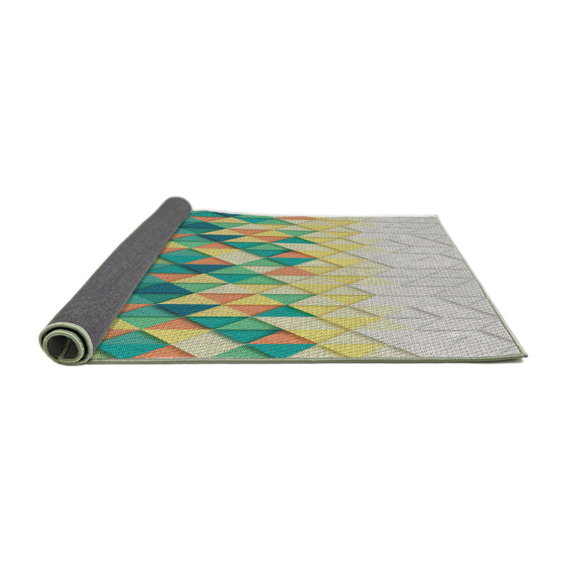 Tapis vert/jaune/gris à motifs, Rond 7 pi