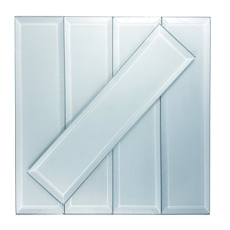Carrelage mural de cuisine et de salle de bain en verre biseauté de qualité diamantée givré 3 po x 12 po Frosted Elegance