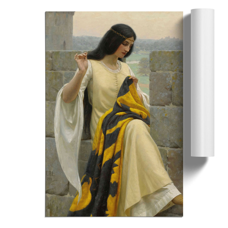 Stitching The Standard by Edmund Leighton - No Frame Painting, 30cm H x 21cm W x 0.1cm D