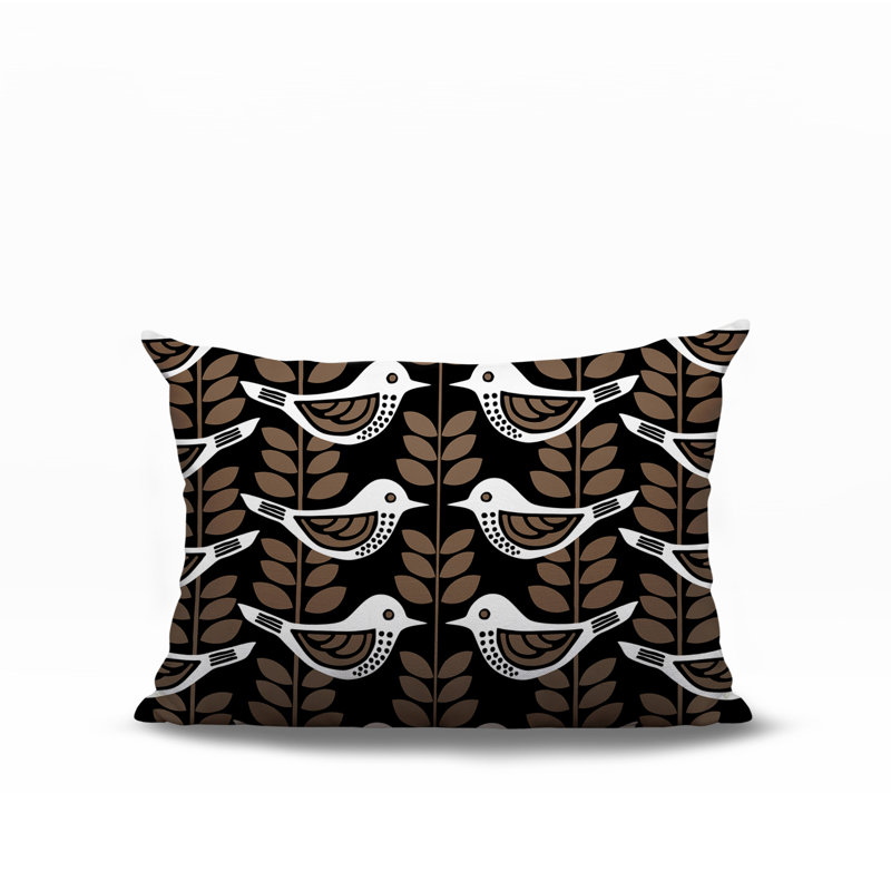 Oreiller rectangulaire réversible intérieur / extérieur Amiri Bird, Rectangle H 14 po x l 20 po, Noir
