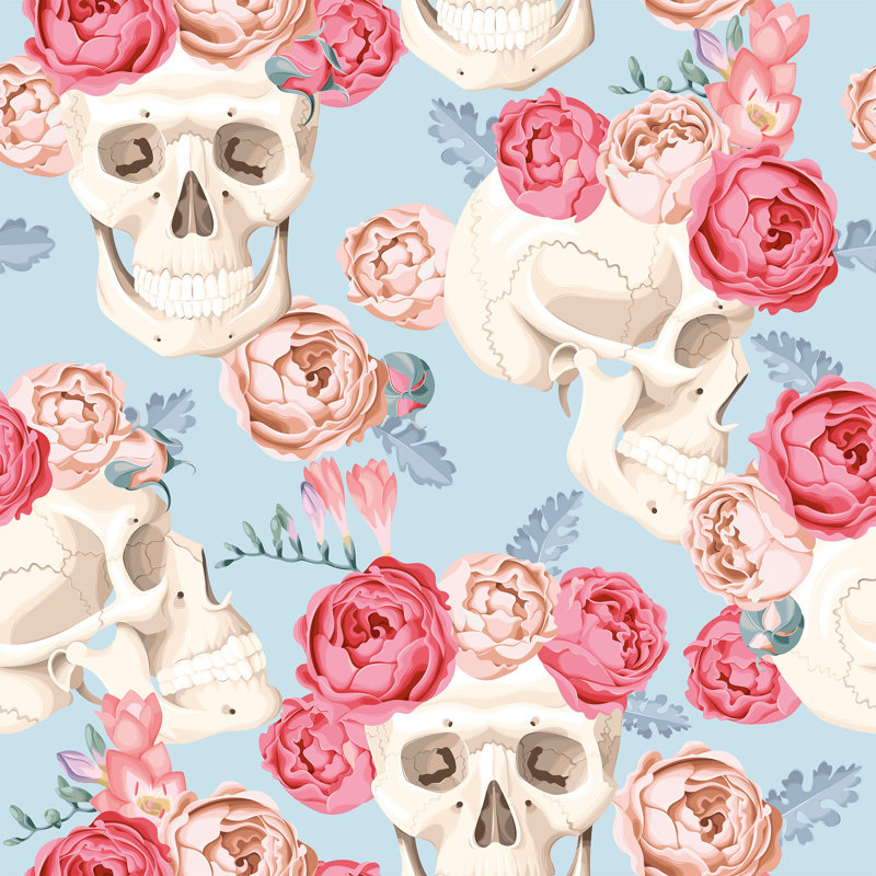 Panneau de papier peint amovible Katie Skulls, L 102 po x l 24 po