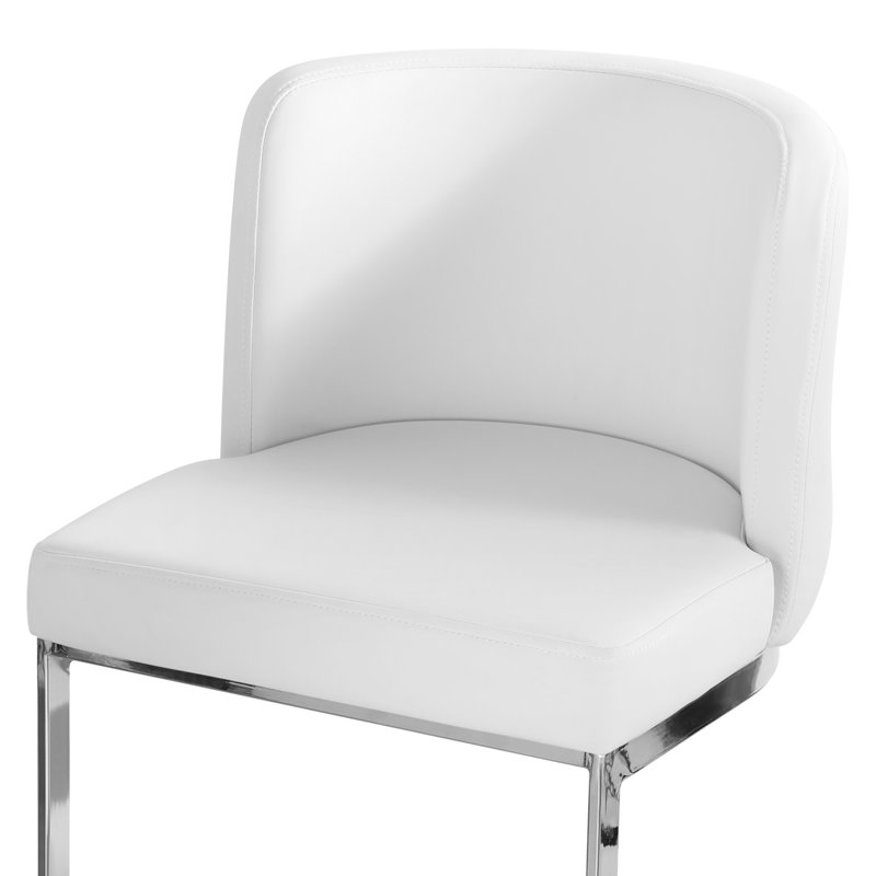 Tabouret de bar et de comptoir moderne à dossier bas de 26 po avec structure en métal , Similicuir blanc, 2