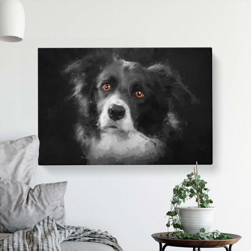 Brown Eyed Border Collie Dog In Abstract - Wrapped Canvas Painting, 60cm H x 91cm W x 3cm D