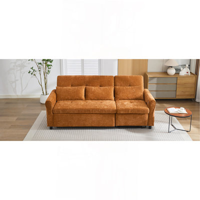 2-In-1 Sofa 82" Three-Seater Sofa With A Sofa Bed And A Reversible Recliner Sofa For Living Room, Orange