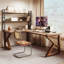Bureau en bois de noyer en L massif