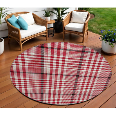 Tapis d'intérieur rond lavable à carreaux rouge 8 pi HomeRoots