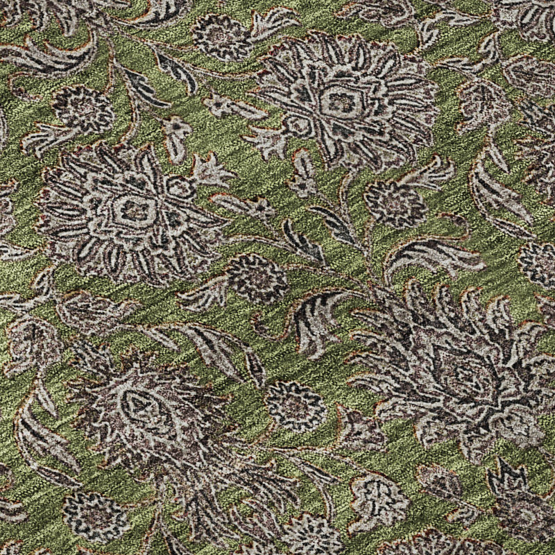 Premium Machine Washable Prisco Olive Rug, Round 8'