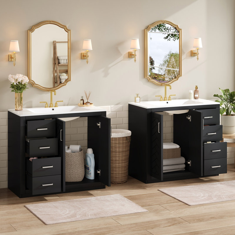 Meuble-lavabo 72 po avec lavabo en céramique, Noir