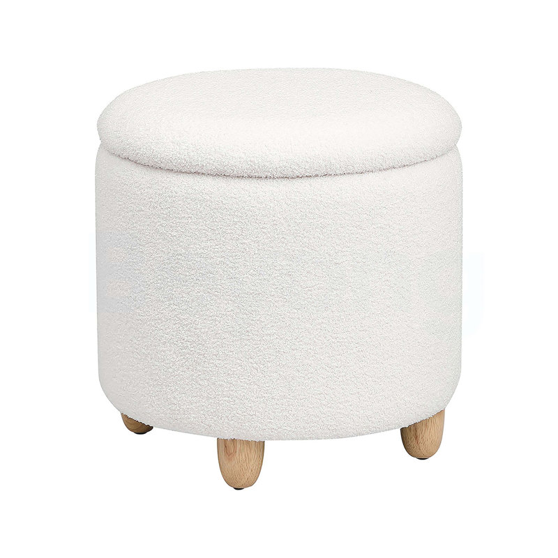 Repose-pieds rond avec rangement en simili peau de mouton, ivoire