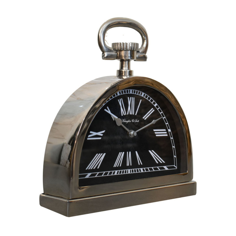 Roman Numeral Metal Electric Tabletop Clock in Black/Brown