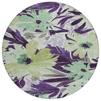 Machine Washable Indoor/Outdoor Claudian ACN1485 Purple Rug