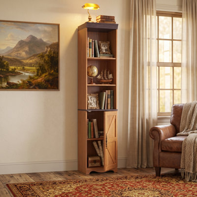 Grande armoire de rangement 70,86 "en chêne foncé avec tablettes et porte