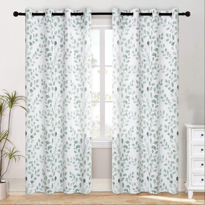 Two-Piece Set Of Sage And Green Leaf Patterned Curtains, 84 Inches Long With Eyelets, Heat-Insulating And Light-Blocking, Suitable For Living Room, Dining Room, Bedroom, And Terrace.