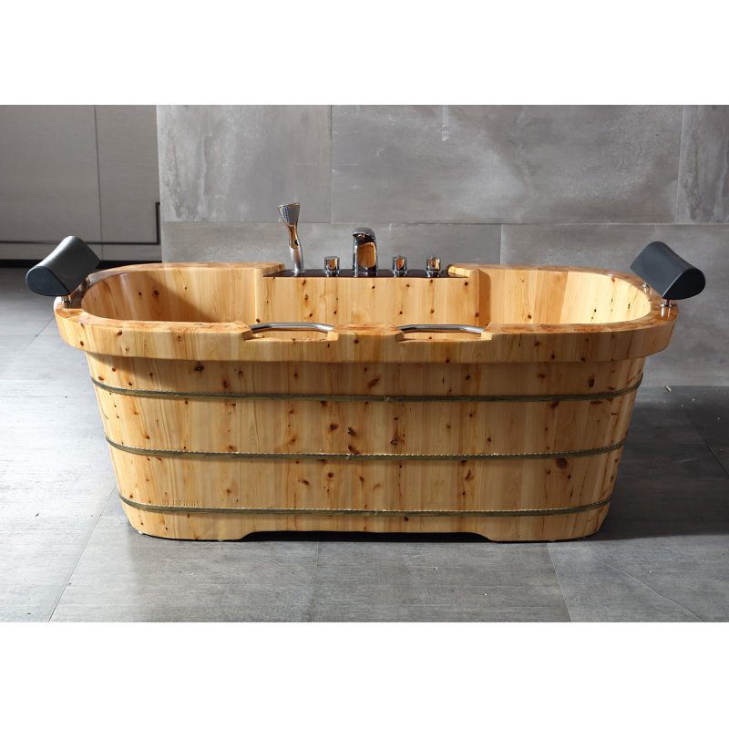 65'' x 30.75'' Soaking Natural Wood Bathtub