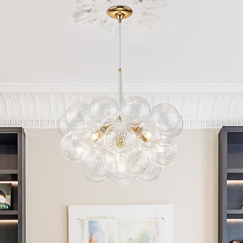 Meyana 6 - Light Twisted Clear Glass Globe Chandelier, Gold/White