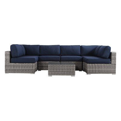 Estes Rattan Wicker Fully Assembled 6 - Person Seating Group with Sunbrella Cushions