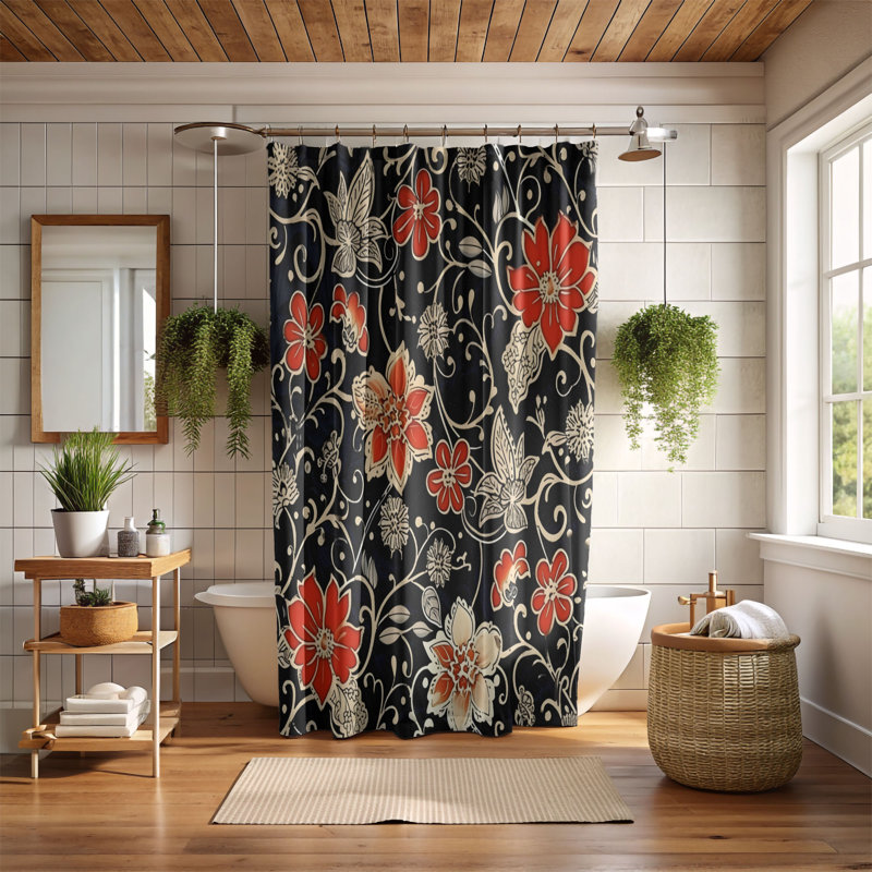 Textile Blooms - Rideau de douche Premium, H 74 po x l 71 po