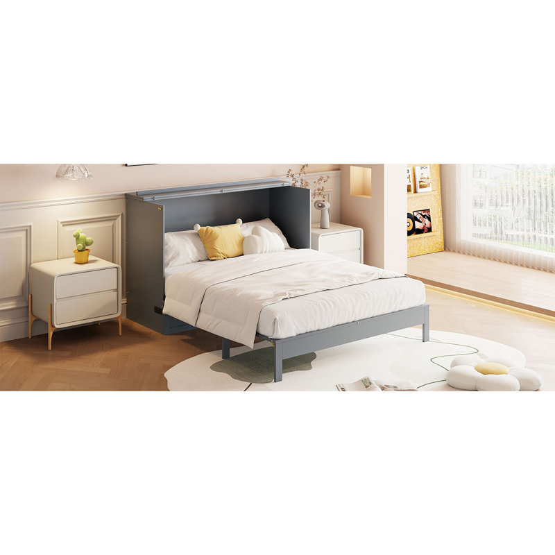 Lit escamotable double avec grands tiroirs, gris, Gris, Lit double