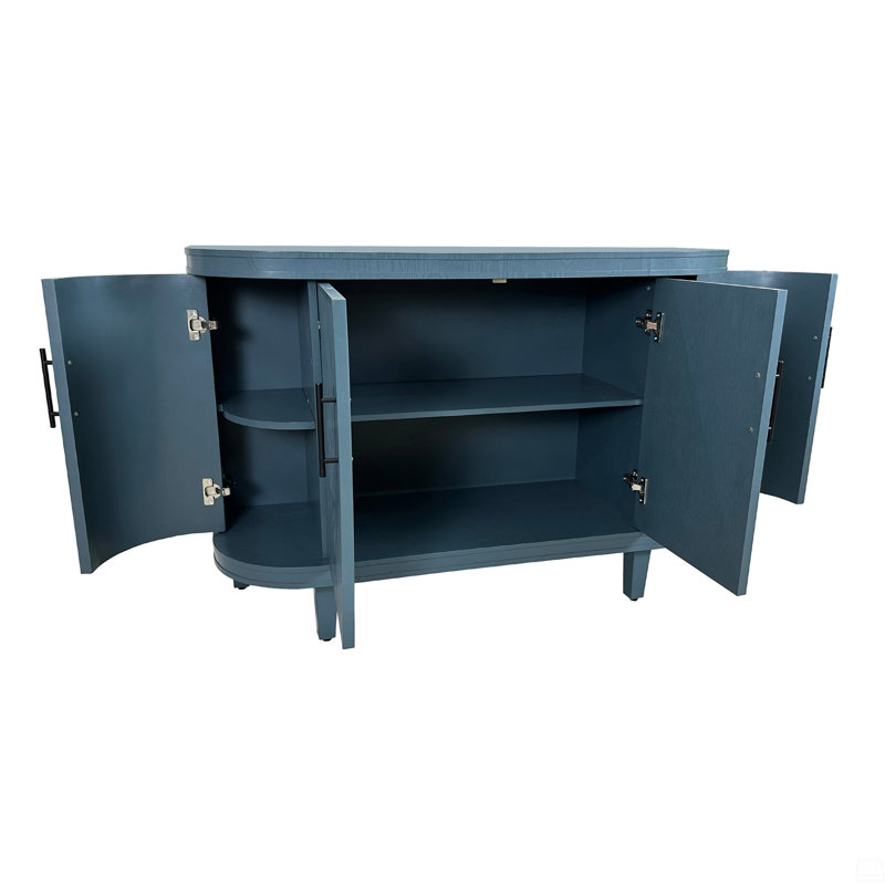 Buffet incurvé 47,2 pouces avec armoire de rangement en bois et console avec 4 portes et tablettes intérieures réglables