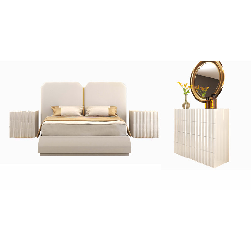 5 Piece Upholstered Faux Leather Bedroom Set