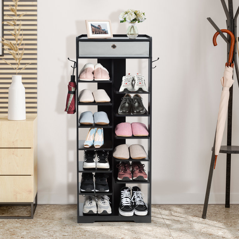 13 Pair Solid Wood Shoe Rack, Black