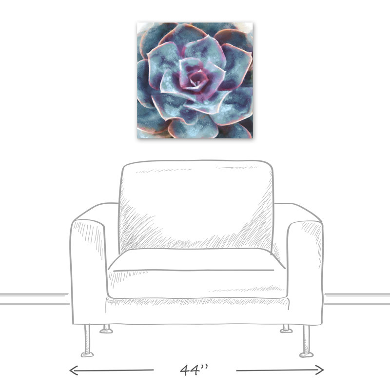 Succulent mauve et bleu sarcelle - sans cadre, H 20 po x l 20 po x P 1,25 po