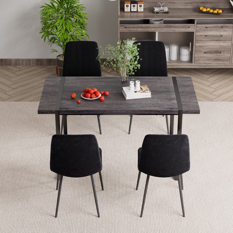 Dining Set, 59'' Rectangular Dining Room Table Set Upholstered Dining Chairs, Black