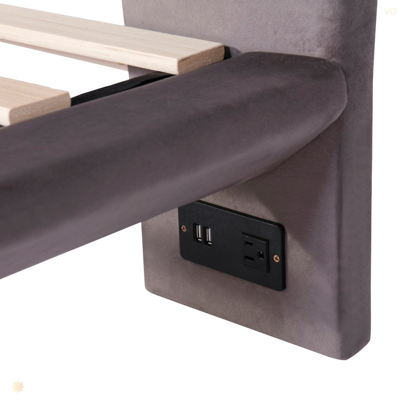 Full Size Upholstered Platform Bed With Sensor Light And 2 Large Backrests, Stylish Platform Bed With 2 Sets Of USB Port And Socket On Each Rear Bed Leg