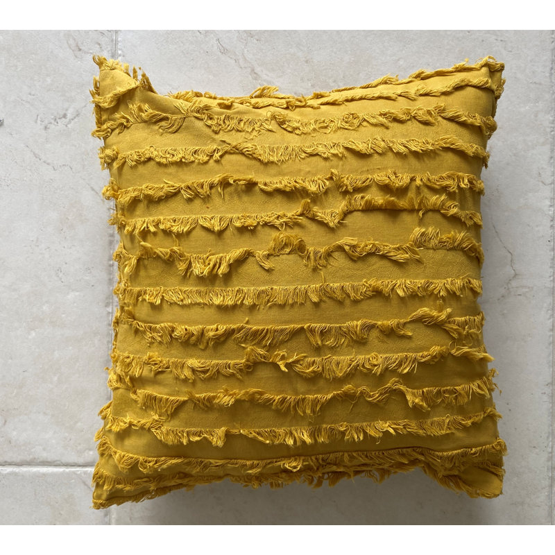 Coussin décoratif carré en coton à franges Nancy, Jaune