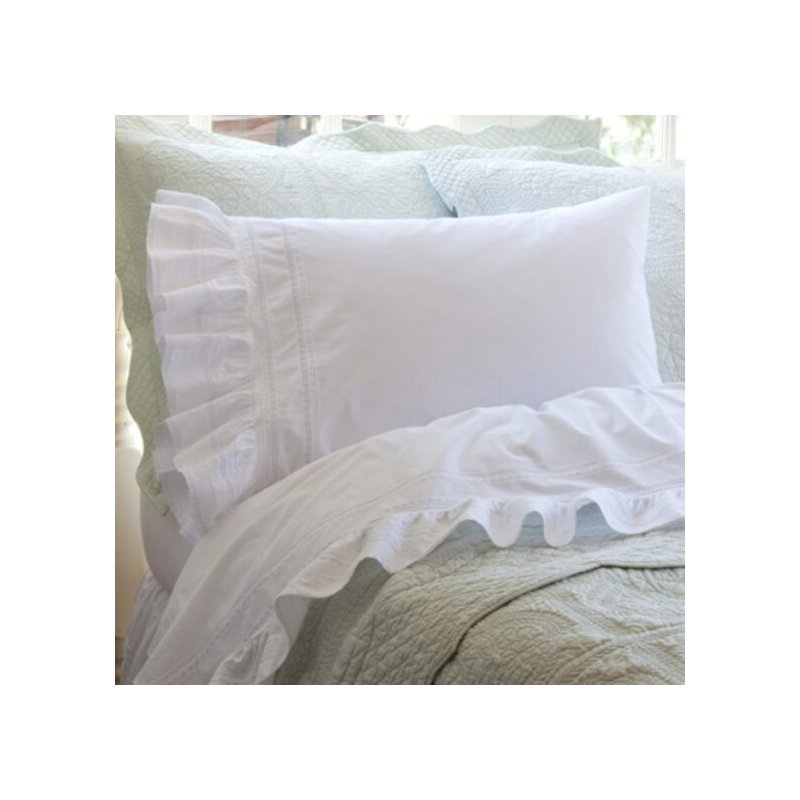 Elisa White Ruffled Cotton Pillowcase Set, Standard Pillowcase