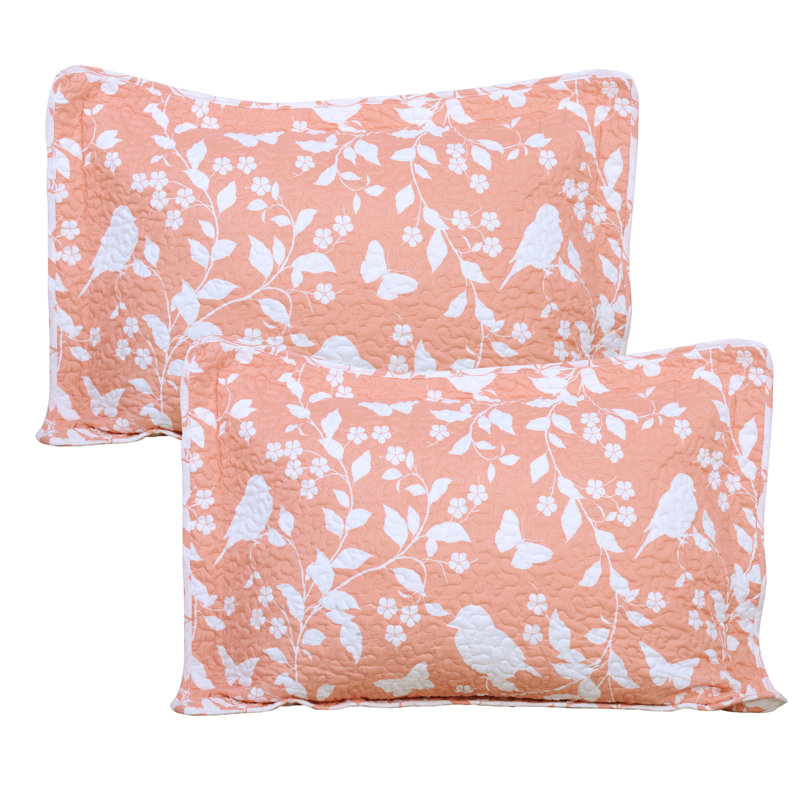 Polyester Floral Coverlet with Pillow Shams Included, Oversize King Coverlet+2 King Sham+3 Throw Pillow, Coral