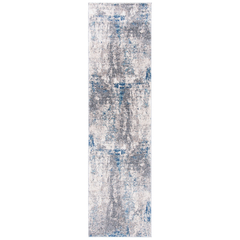 Tapis gris / bleu marine Mauriello, Tapis de couloir 2 pi x 8 pi