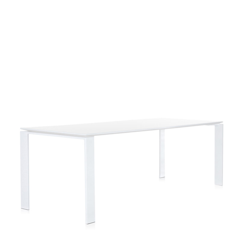 Four Metal Base Dining Table, 28" H x 88" W x 31" D, White