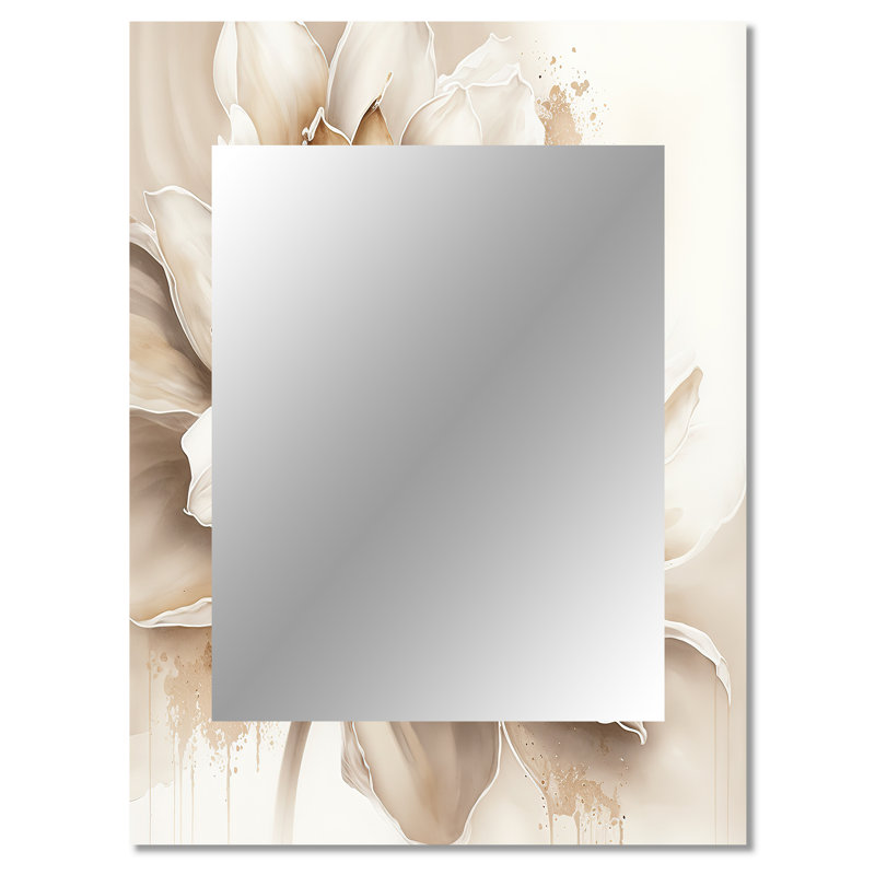 Simple fleur beige III - miroir décoratif floral, miroir mural traditionnel, impression d'art en métal, 40 po x 30 po