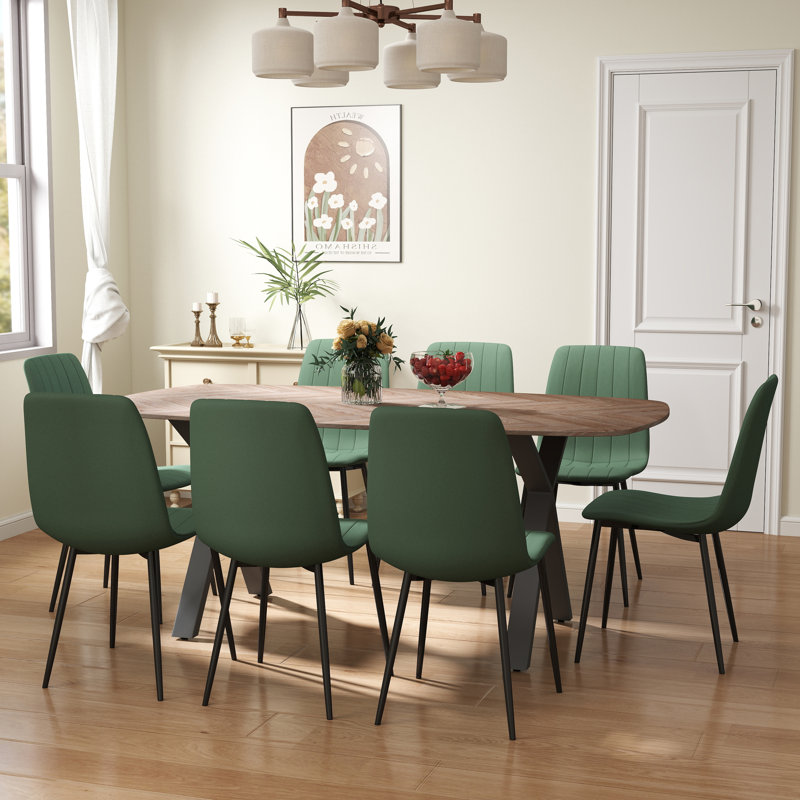 Ensemble de table de salle à manger rectangulaire 71 po, 9, Vert
