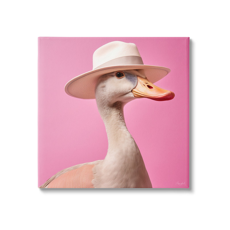 «Duck In Hat On Pink on Canvas» par Roozbeh, H 30 po x l 30 po