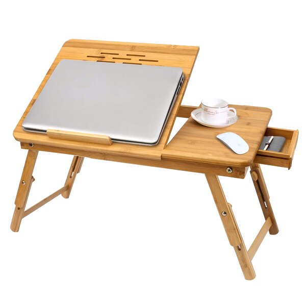 Folding Lap Desk for Bed and Sofa - Portable Wide Surface Bed Desk with  Built-in Cup Holder and Tablet or Phone Slot for Working, Studying, Eating